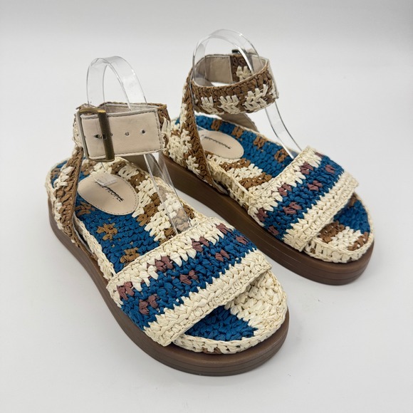 Free People Sandals Roma Raffia‎ Platform Women's Size 7 Blue Cream - Picture 4 of 8
